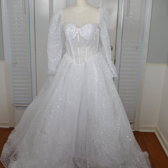 Prom Dress Ball Gown Quinceanera White Sparkly Sz 0 2 4 SEE MEASUREMENTS NWT - Picture 16 of 16